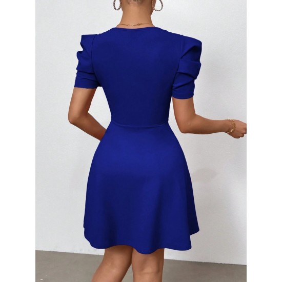 Kadın Kısa Kollu V Yakalı Kiloş Mini Ithal Krep Elbise , 30977