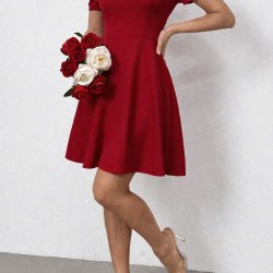 Kadın Kısa Kollu V Yakalı Kiloş Mini Ithal Krep Elbise , 30976