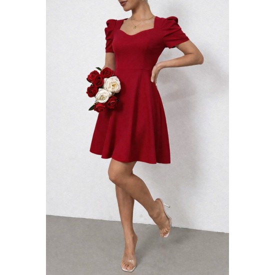 Kadın Kısa Kollu V Yakalı Kiloş Mini Ithal Krep Elbise , 30976