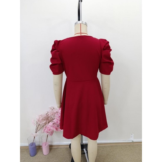 Kadın Kısa Kollu V Yakalı Kiloş Mini Ithal Krep Elbise , 30976