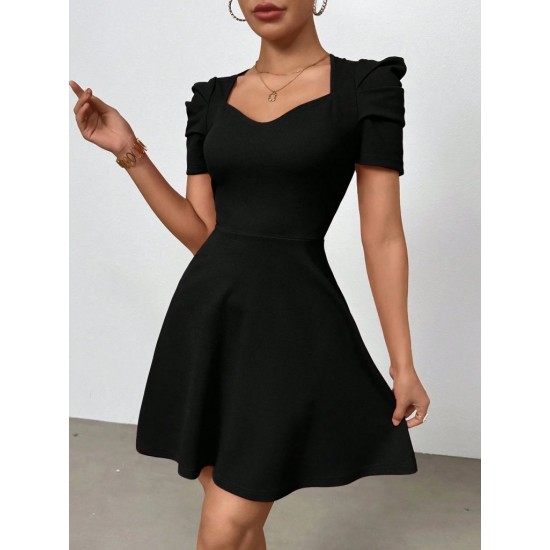 Kadın Kısa Kollu V Yakalı Kiloş Mini Ithal Krep Elbise , 30975