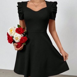 Kadın Kısa Kollu V Yakalı Kiloş Mini Ithal Krep Elbise , 30975