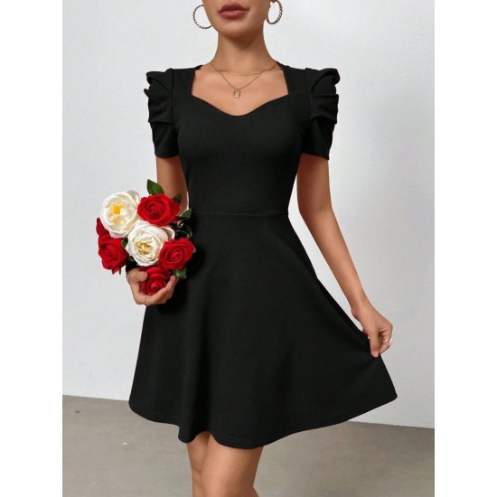 Kadın Kısa Kollu V Yakalı Kiloş Mini Ithal Krep Elbise , 30975