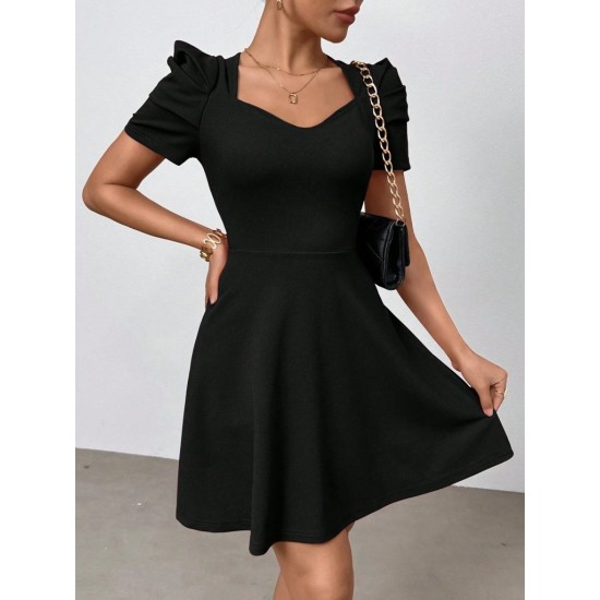 Kadın Kısa Kollu V Yakalı Kiloş Mini Ithal Krep Elbise , 30975