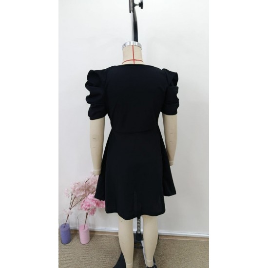 Kadın Kısa Kollu V Yakalı Kiloş Mini Ithal Krep Elbise , 30975