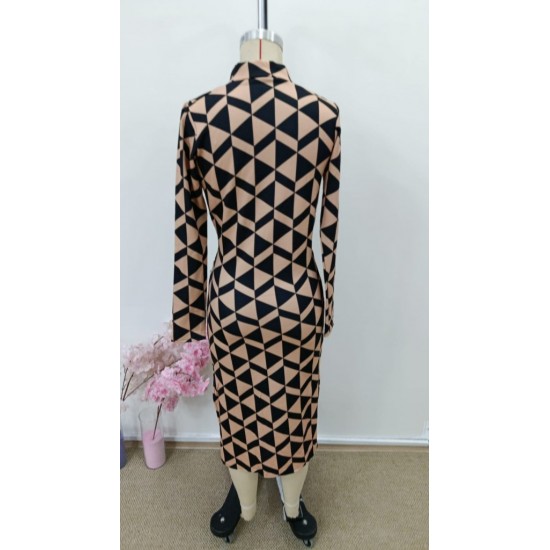 Kadın Uzun Kollu Balıkçı Yaka Yandan Büzgülü Yırtmaçlı Modal Midi Elbise , 30974