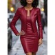 Kadın Uzun Kollu önü Açık Deri Ceket Ve Askılı Yuvarlak Yakalı Mini Elbise Ikili Takım , 30971