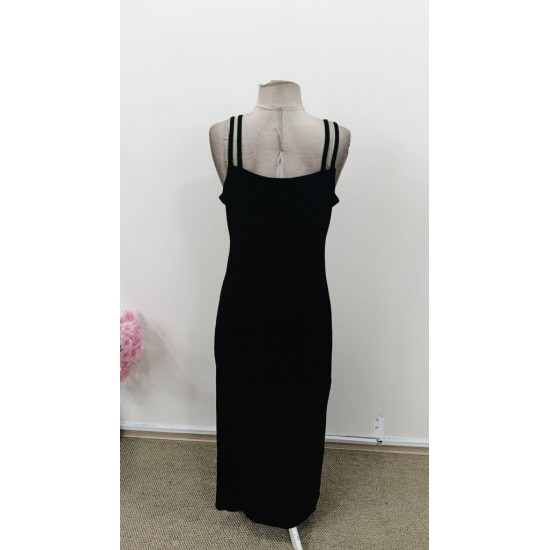 Kadın Askılı V Yakalı Yandan Yırtmaçlı Uzun Viskon Elbise , 30987