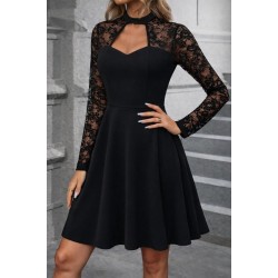 Kadın Uzun Kollu Balıkçı Yaka Dantelli Ithal Krep Kısa Kiloş Elbise, 30989