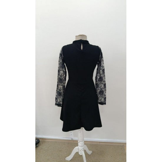 Kadın Uzun Kollu Balıkçı Yaka Dantelli Ithal Krep Kısa Kiloş Elbise, 30989