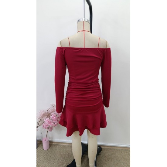 Kadın Omuzlardan Açık Belden Saran Büzgülü Etek Ucu Volanlı Dalgıç Mini Elbise , 30991 Kadın Omuzlardan Açık Belden Saran Büzgülü Etek Ucu Volanlı Dalgıç Mini Elbise , 30991