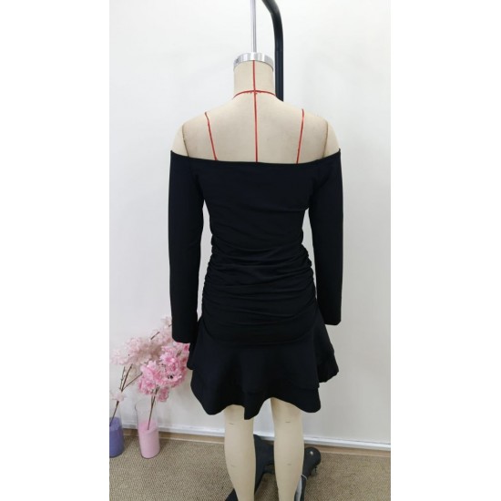 Kadın Omuzlardan Açık Belden Saran Büzgülü Etek Ucu Volanlı Dalgıç Mini Elbise , 30990 Kadın Omuzlardan Açık Belden Saran Büzgülü Etek Ucu Volanlı Dalgıç Mini Elbise , 30990