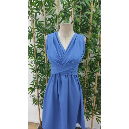 Kadın Askılı V Yakalı önde çapraz Detaylı Janjan Krep Elbise , 30994