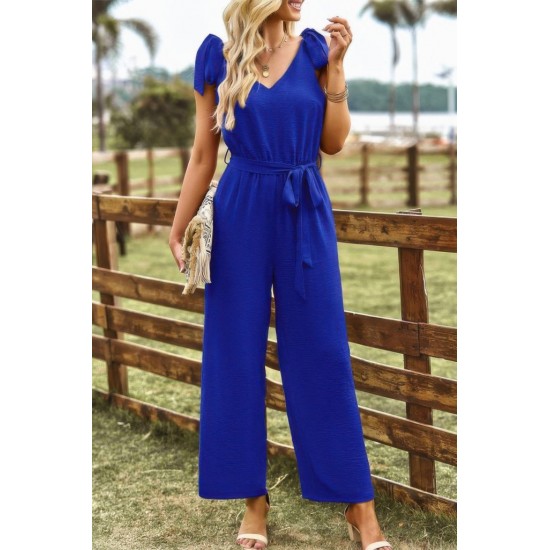 Kadın Omuzlardan Bağlamalı V Yakalı Beli Kuşaklı Aerobin Tulum, 30999