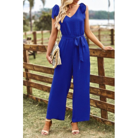 Kadın Omuzlardan Bağlamalı V Yakalı Beli Kuşaklı Aerobin Tulum, 30999