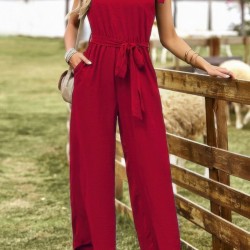 Kadın Omuzlardan Bağlamalı V Yakalı Beli Kuşaklı Aerobin Tulum, 30998