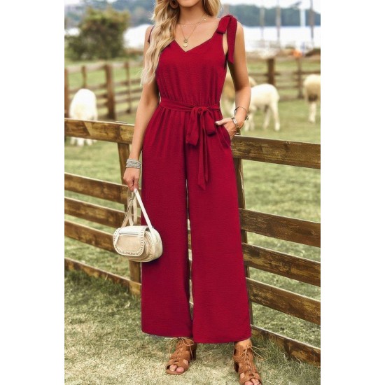 Kadın Omuzlardan Bağlamalı V Yakalı Beli Kuşaklı Aerobin Tulum, 30998