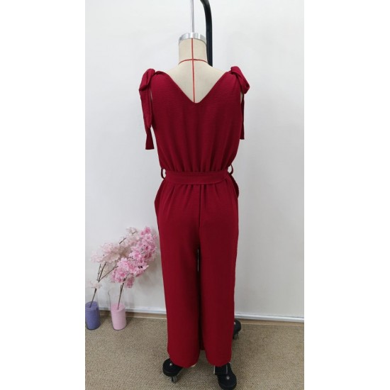 Kadın Omuzlardan Bağlamalı V Yakalı Beli Kuşaklı Aerobin Tulum, 30998