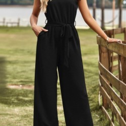 Kadın Omuzlardan Bağlamalı V Yakalı Beli Kuşaklı Aerobin Tulum, 30997