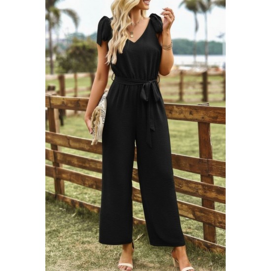 Kadın Omuzlardan Bağlamalı V Yakalı Beli Kuşaklı Aerobin Tulum, 30997