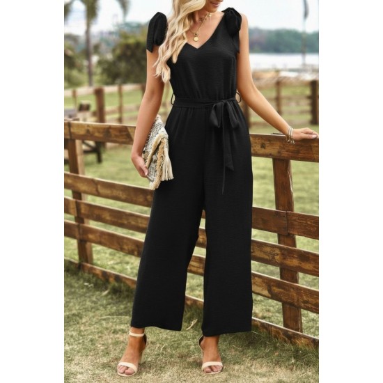 Kadın Omuzlardan Bağlamalı V Yakalı Beli Kuşaklı Aerobin Tulum, 30997