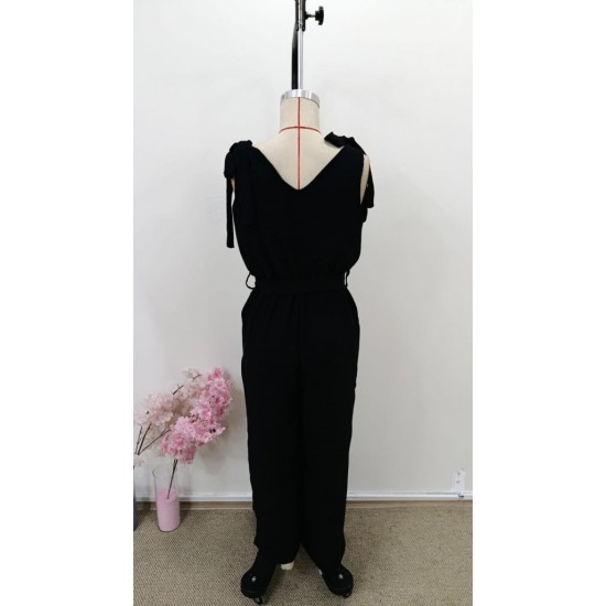 Kadın Omuzlardan Bağlamalı V Yakalı Beli Kuşaklı Aerobin Tulum, 30997