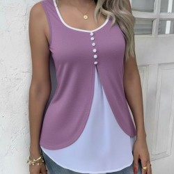 Kadın Askılı önden Düğmeli Asimetrik Detaylı çift Renkli Viskon Bluz , 31007