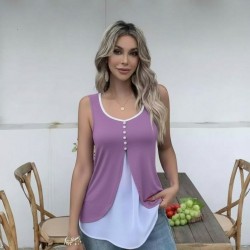 Kadın Askılı önden Düğmeli Asimetrik Detaylı çift Renkli Viskon Bluz , 31007