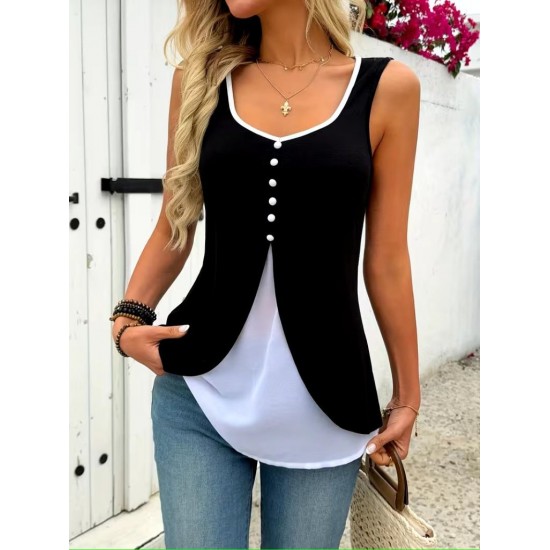 Kadın Askılı önden Düğmeli Asimetrik Detaylı çift Renkli Viskon Bluz , 31006