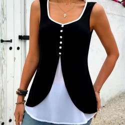 Kadın Askılı önden Düğmeli Asimetrik Detaylı çift Renkli Viskon Bluz , 31006