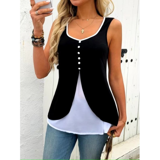 Kadın Askılı önden Düğmeli Asimetrik Detaylı çift Renkli Viskon Bluz , 31006