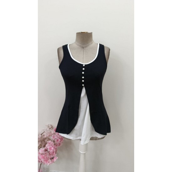 Kadın Askılı önden Düğmeli Asimetrik Detaylı çift Renkli Viskon Bluz , 31006