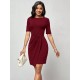 Kadın Kısa Kollu Bisiklet Yaka önden Büzgülü Mini Ithal Krep Elbise, 31005