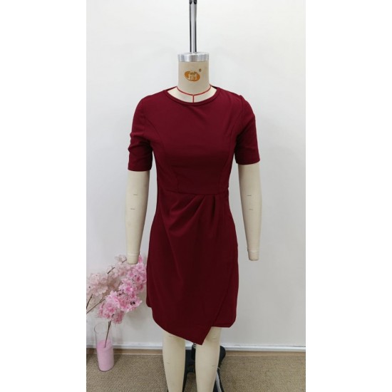 Kadın Kısa Kollu Bisiklet Yaka önden Büzgülü Mini Ithal Krep Elbise, 31005