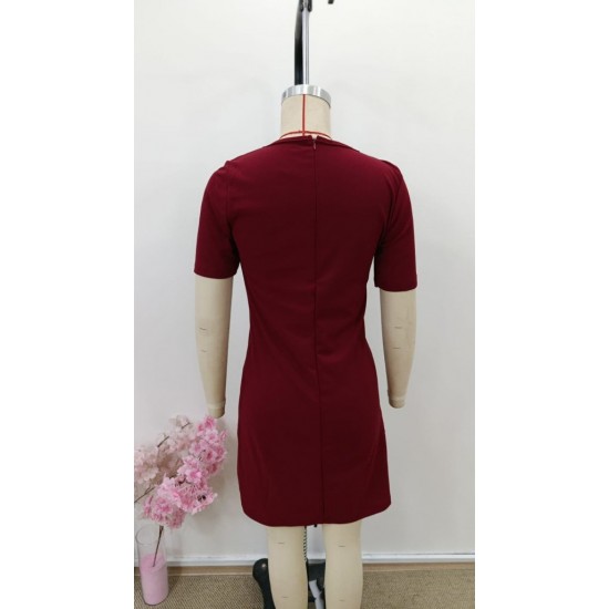 Kadın Kısa Kollu Bisiklet Yaka önden Büzgülü Mini Ithal Krep Elbise, 31005