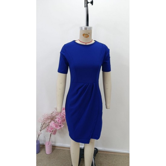 Kadın Kısa Kollu Bisiklet Yaka önden Büzgülü Mini Ithal Krep Elbise, 31004