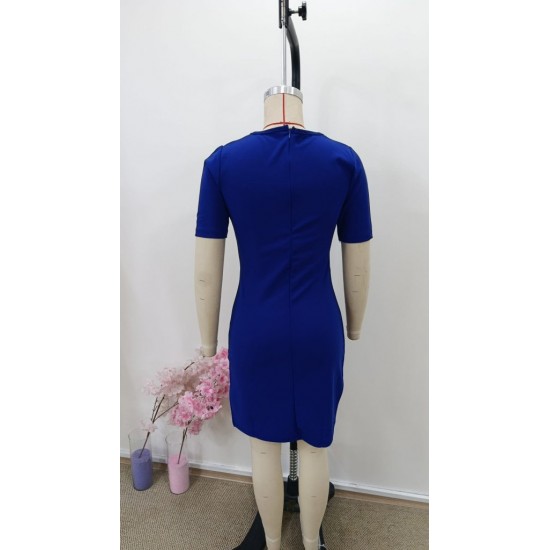 Kadın Kısa Kollu Bisiklet Yaka önden Büzgülü Mini Ithal Krep Elbise, 31004