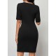 Kadın Kısa Kollu Bisiklet Yaka önden Büzgülü Mini Ithal Krep Elbise , 31003