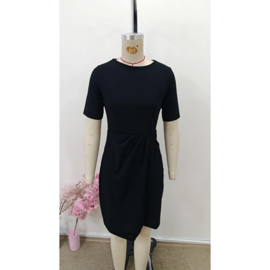 Kadın Kısa Kollu Bisiklet Yaka önden Büzgülü Mini Ithal Krep Elbise , 31003