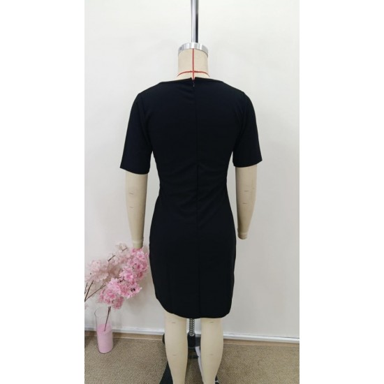 Kadın Kısa Kollu Bisiklet Yaka önden Büzgülü Mini Ithal Krep Elbise , 31003