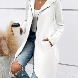Kadın Uzun Kollu Kapşonlu önden Fermuarlı Midi Dalgıç Ceket, 31002