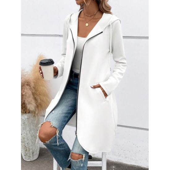 Kadın Uzun Kollu Kapşonlu önden Fermuarlı Midi Dalgıç Ceket, 31002