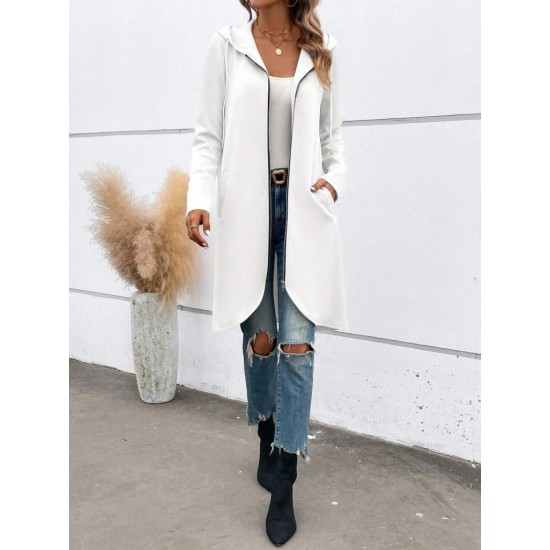 Kadın Uzun Kollu Kapşonlu önden Fermuarlı Midi Dalgıç Ceket, 31002