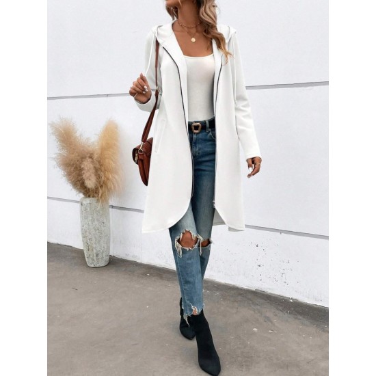 Kadın Uzun Kollu Kapşonlu önden Fermuarlı Midi Dalgıç Ceket, 31002