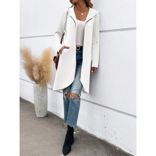 Kadın Uzun Kollu Kapşonlu önden Fermuarlı Midi Dalgıç Ceket, 31002