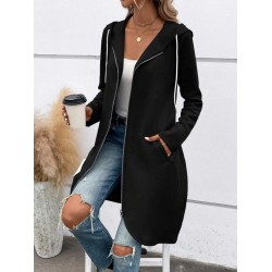 Kadın Uzun Kollu Kapşonlu önden Fermuarlı Midi Dalgıç Ceket, 31001