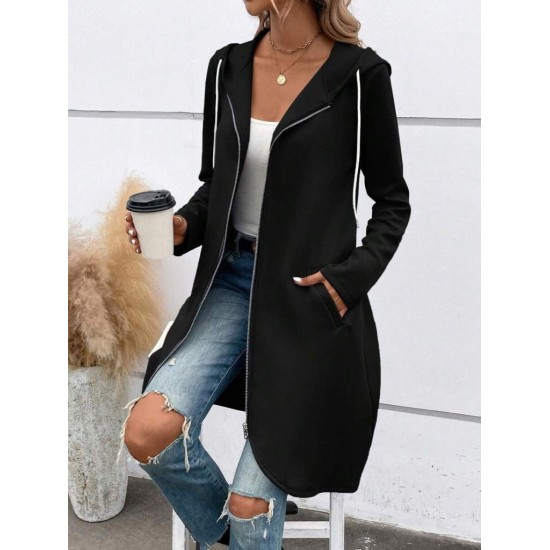 Kadın Uzun Kollu Kapşonlu önden Fermuarlı Midi Dalgıç Ceket, 31001