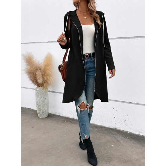 Kadın Uzun Kollu Kapşonlu önden Fermuarlı Midi Dalgıç Ceket, 31001