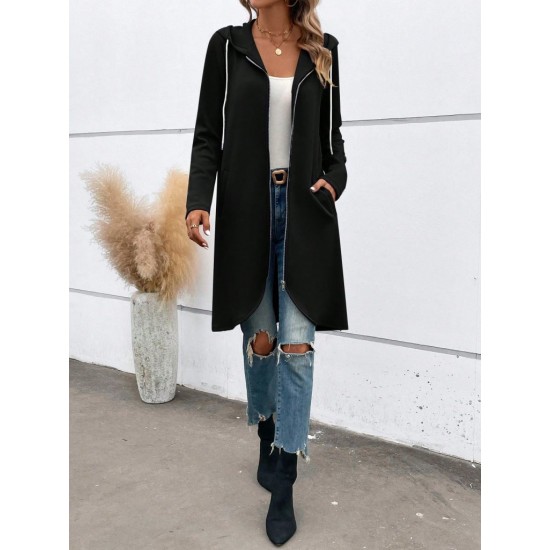 Kadın Uzun Kollu Kapşonlu önden Fermuarlı Midi Dalgıç Ceket, 31001