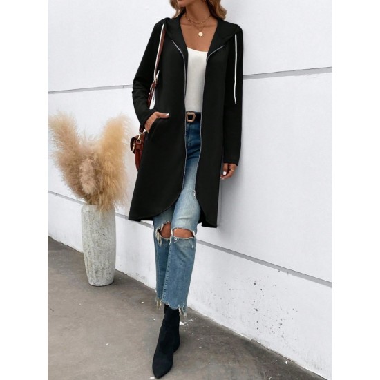 Kadın Uzun Kollu Kapşonlu önden Fermuarlı Midi Dalgıç Ceket, 31001